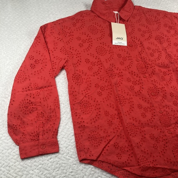 JAG Women Relaxed Button-Down Shirt Small Red Eyelet MSRP $78 - Picture 6 of 13